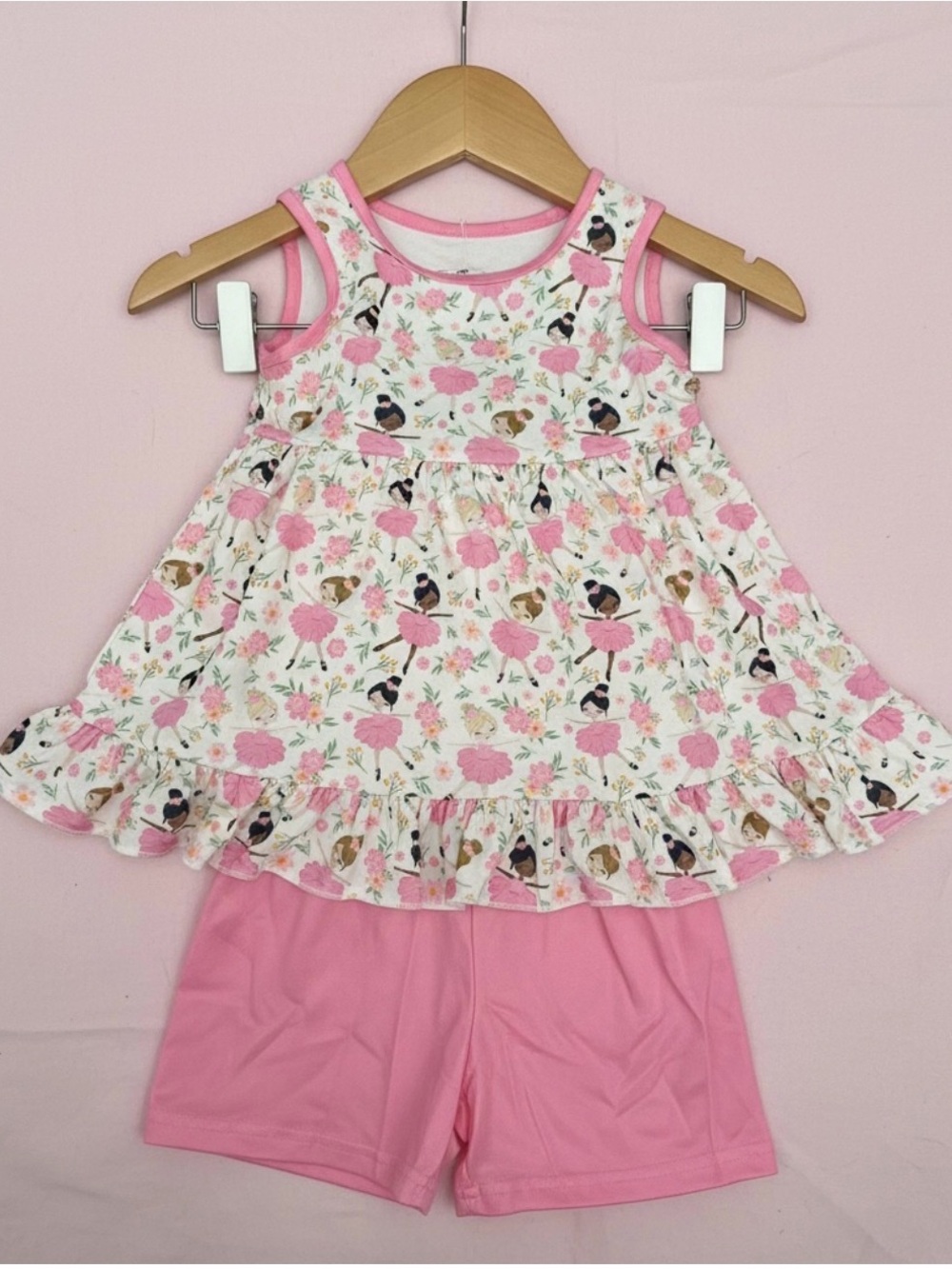 Pink Floral Ballerina Tank & Shorts Kids Matching Set